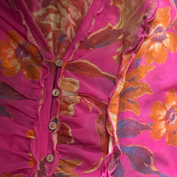 Free People| Pink Floral Sheer Button-Up Top - Picture 8 of 8